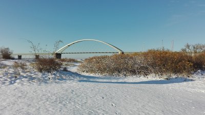 Fehmarnsundbrücke im Schnee